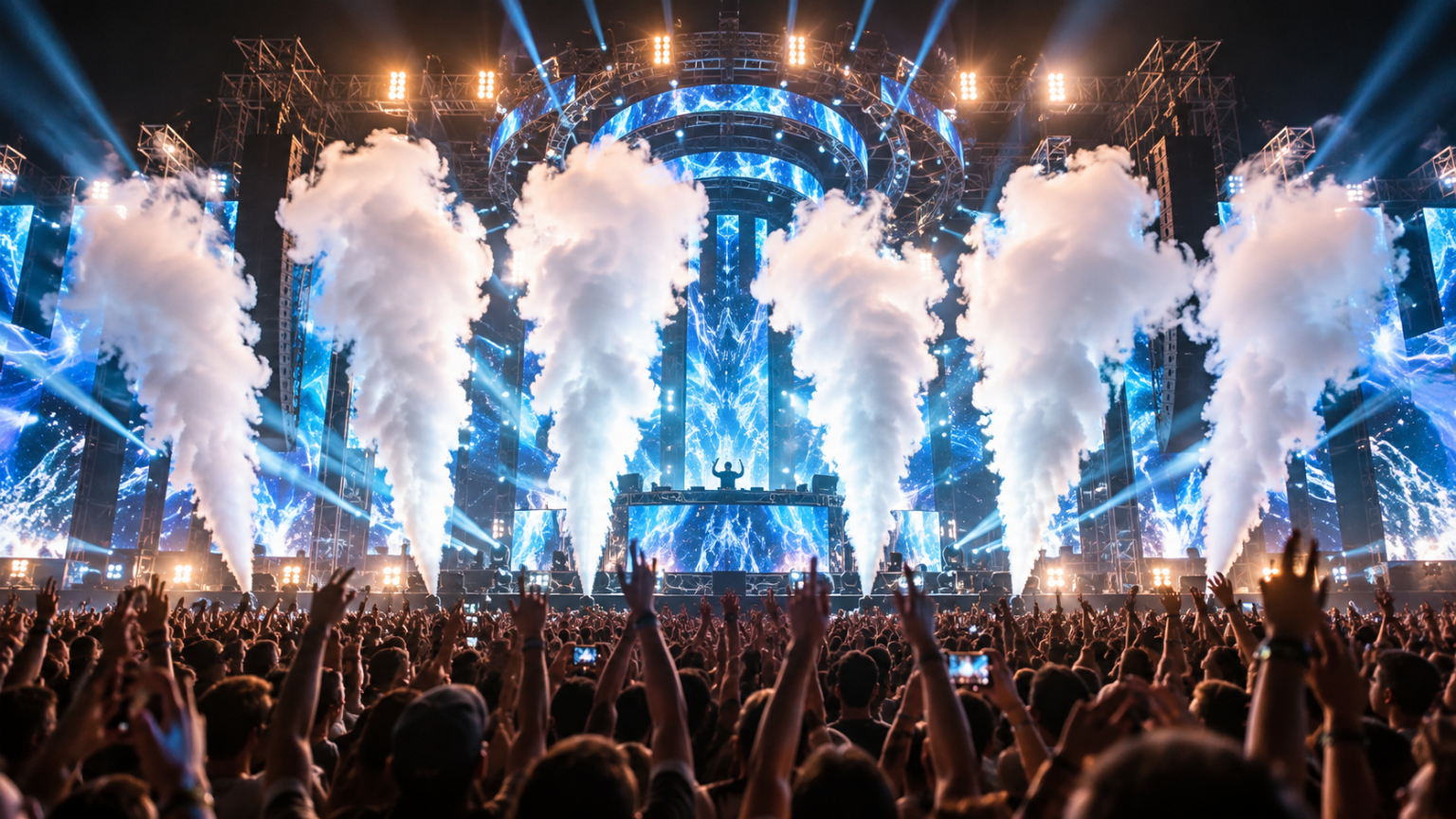 Efecto tipo CO2 con máquinas de humo verticales en concierto